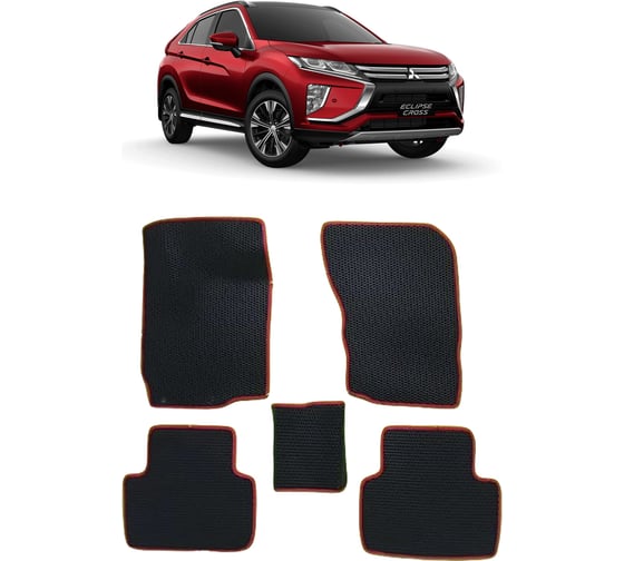 Ковры в салон автомобиля Eva Smart mitsubishi eclipse cross i рестайлинг 2020 - эва сота чёрные c красной окантовкой 3526-B5A7-S 1