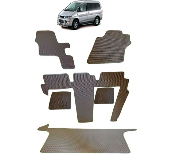 Ковры в салон автомобиля Eva Smart mitsubishi delica правый руль 1993 - 2006 эва сота бежевые c синей окантовкой 2080-A1B2-S 1