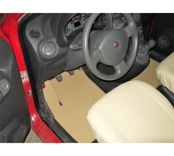 Ковры в салон автомобиля Eva Smart fiat panda ii 2003 - 2012 эва сота чёрные c коричневой окантовкой 2084-B5A6-S 1
