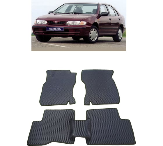 Ковры в салон автомобиля Eva Smart nissan almera i (n15) 1995 - 2000 эва сота чёрные c бежевой окантовкой 2840-B5A1-S