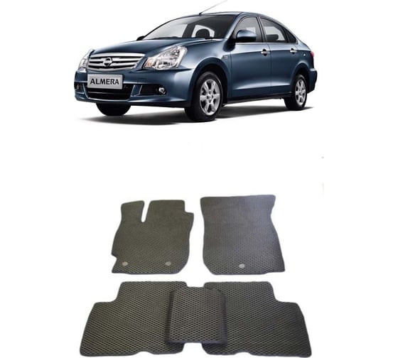 Ковры в салон автомобиля Eva Smart nissan almera iii (g15) 2013 - эва сота серые c красной окантовкой 1567-B1A7-S