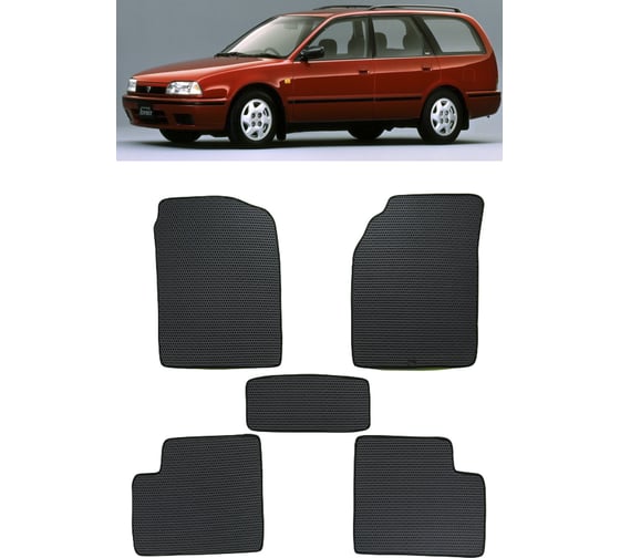Ковры в салон автомобиля Eva Smart nissan avenir i (w10) правый руль 1990 - 1998 эва сота чёрные c коричневой окантовкой 3472-B5A6-S