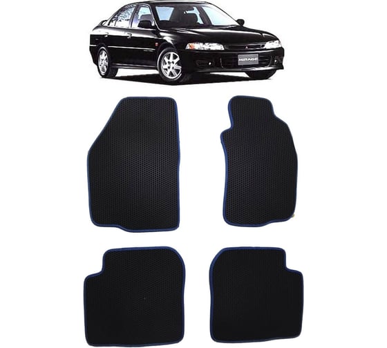 Ковры в салон автомобиля Eva Smart mitsubishi mirage правый руль 1995 - 2003 эва сота чёрные c синей окантовкой 2292-B5B2-S 1