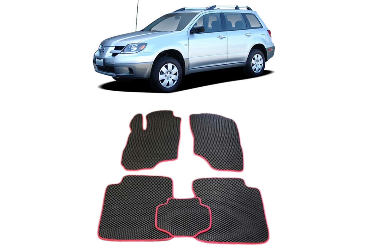 Ковры в салон автомобиля Eva Smart mitsubishi outlander i 2003 - 2007 эва  сота чёрные c серой окантовкой 1551-B5B1-S - заказать в интернет-магазине:  цена, описание, отзывы.