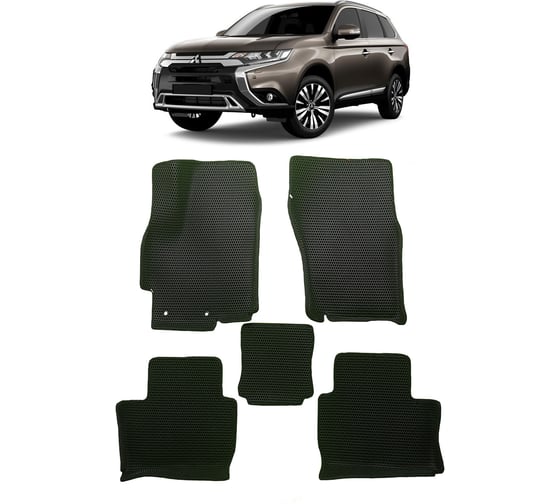Ковры в салон автомобиля Eva Smart mitsubishi outlander iii 5мест вариант макси 3d 2012 - эва сота серые c красной окантовкой 3446-B1A7-S 1