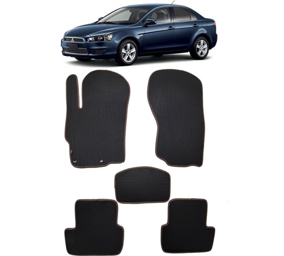 Ковры в салон автомобиля Eva Smart mitsubishi lancer x 2007 - 2017 эва сота чёрные c серой окантовкой 1546-B5B1-S 1