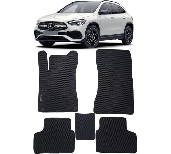 Ковры в салон автомобиля Eva Smart mercedes-benz gla-класс (h247) 2020 - эва сота чёрные c синей окантовкой 3268-B5B2-S 1