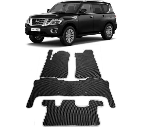 Ковры в салон автомобиля Eva Smart nissan patrol (y62) 5мест 2010 - эва сота чёрные c коричневой окантовкой 1598-B5A6-S 1