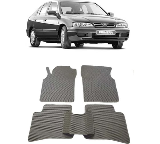 Ковры в салон автомобиля Eva Smart nissan primera ii (p11) 1996 - 2002 эва сота серые c синей окантовкой 2341-B1B2-S 1