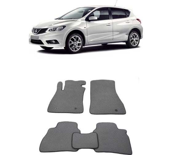 Ковры в салон автомобиля Eva Smart nissan tiida ii (c13) 2015 - 2018 эва сота серые c серой окантовкой 2052-B1B1-S