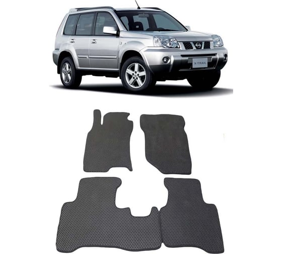 Ковры в салон автомобиля Eva Smart nissan x-trail (t30) 2001 - 2007 эва сота чёрные c коричневой окантовкой 1618-B5A6-S