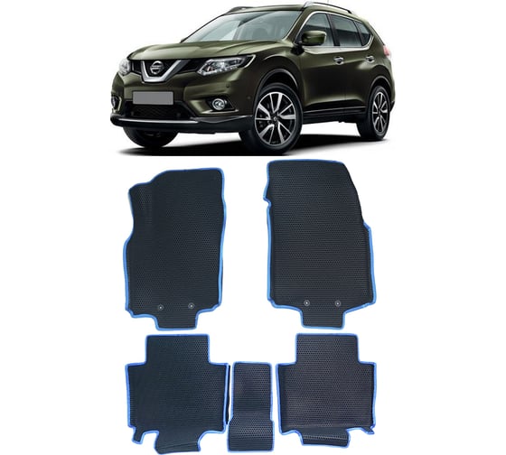 Ковры в салон автомобиля Eva Smart nissan x-trail (t32) вариант макси 3d 2013 - эва сота чёрные c бежевой окантовкой 3374-B5A1-S 1
