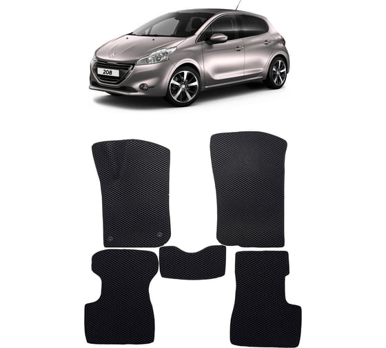 Ковры в салон автомобиля Eva Smart peugeot 208 i 2012 - 2015 эва сота чёрные c красной окантовкой 3256-B5A7-S 1