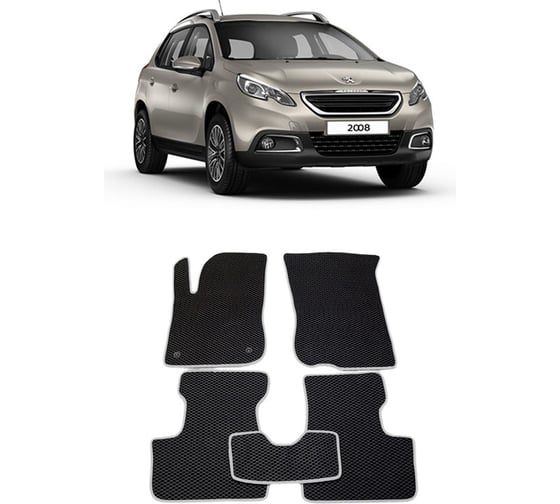 Ковры в салон автомобиля Eva Smart peugeot 2008 i 2013 - 2019 эва сота коричневые c синей окантовкой 1655-A6B2-S 1