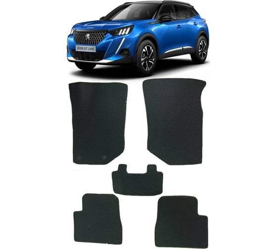 Ковры в салон автомобиля Eva Smart peugeot 2008 ii 2019 - эва сота коричневые c черной окантовкой 3474-A6B5-S 1