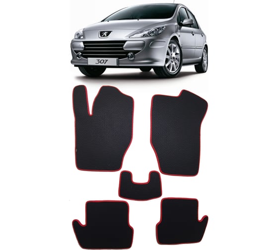 Ковры в салон автомобиля Eva Smart peugeot 307 2001 - 2008 эва сота чёрные c синей окантовкой 1661-B5B2-S 1