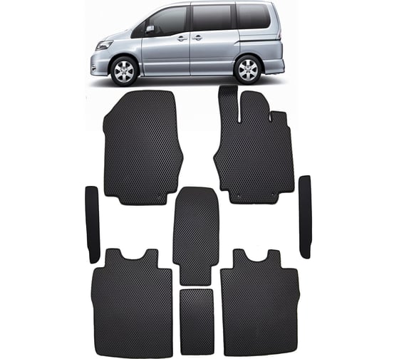 Ковры в салон автомобиля Eva Smart nissan serena iii c - 25 правый руль 2005 - 2010 эва сота чёрные c коричневой окантовкой 2761-B5A6-S 1