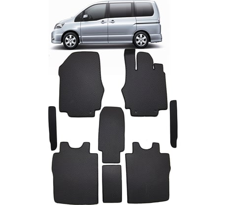 Ковры в салон автомобиля Eva Smart nissan serena iii c - 25 правый руль 2005 - 2010 эва сота серые c черной окантовкой 2761-B1B5-S