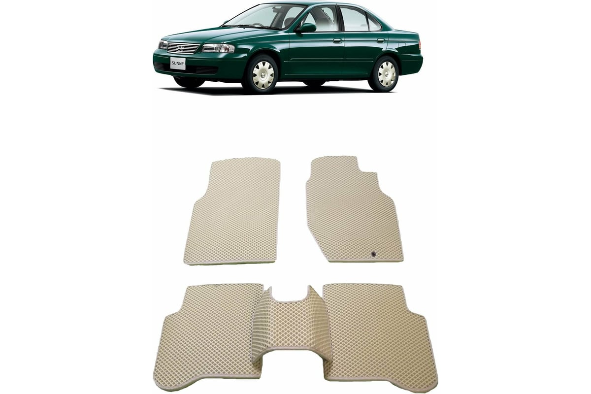 Ковры в салон автомобиля Eva Smart nissan sunny b15 правый руль седан 1998  - 2004 эва сота чёрные c коричневой окантовкой 1603-B5A6-S - заказать в  интернет-магазине: цена, описание, отзывы.