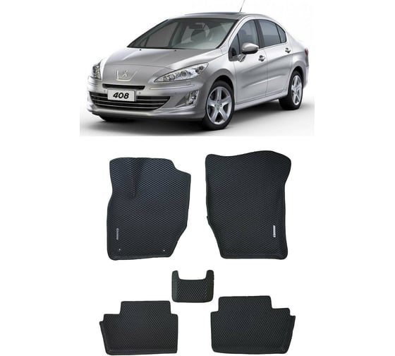 Ковры в салон автомобиля Eva Smart peugeot 408 вариант макси 3d 2011 - эва сота чёрные c красной окантовкой 3895-B5A7-S 1