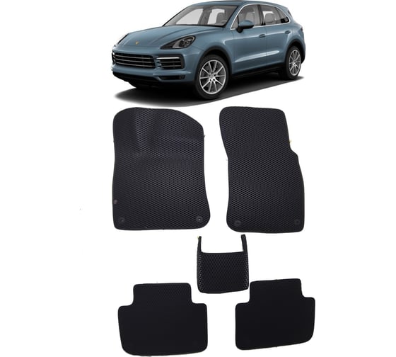 Ковры в салон автомобиля Eva Smart porsche cayenne iii 2017 - эва сота коричневые c синей окантовкой 2965-A6B2-S
