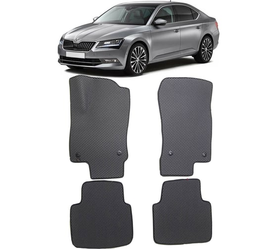 Ковры в салон автомобиля Eva Smart skoda superb iii 2015 - эва сота коричневые c синей окантовкой 2543-A6B2-S