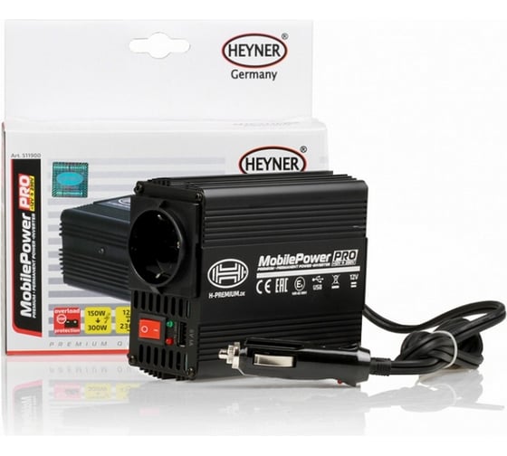 Инвертор Heyner 12В в 230В 150 Вт. + 5В USB выход для смартфона и др. 511900 1