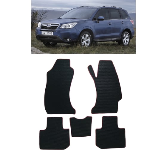 Ковры в салон автомобиля Eva Smart subaru forester iv (sj) правый руль 2013 - 2018 эва сота коричневые c синей окантовкой 3449-A6B2-S 1