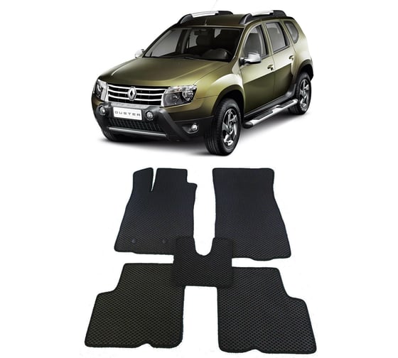 Ковры в салон автомобиля Eva Smart renault duster i 2011 - 2015 эва сота чёрные c синей окантовкой 1686-B5B2-S
