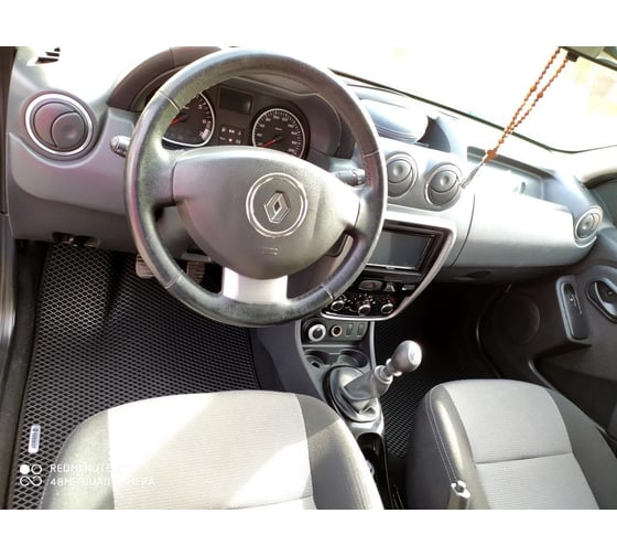 Ковры в салон автомобиля Eva Smart renault duster i 2011 - 2015 эва сота чёрные c синей окантовкой 1686-B5B2-S