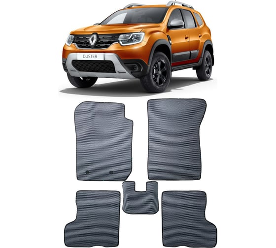 Ковры в салон автомобиля Eva Smart renault duster ii 2021 - эва сота серые c бежевой окантовкой 3391-B1A1-S