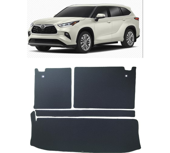 Ковры в салон автомобиля Eva Smart toyota highlander iv (u70) 7мест 2019 - эва сота коричневые c синей окантовкой 3806-A6B2-S