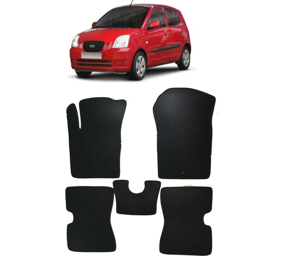 Ковры в салон автомобиля Eva Smart kia picanto i 2004 - 2011 эва сота чёрные c бежевой окантовкой 1354-B5A1-S 1