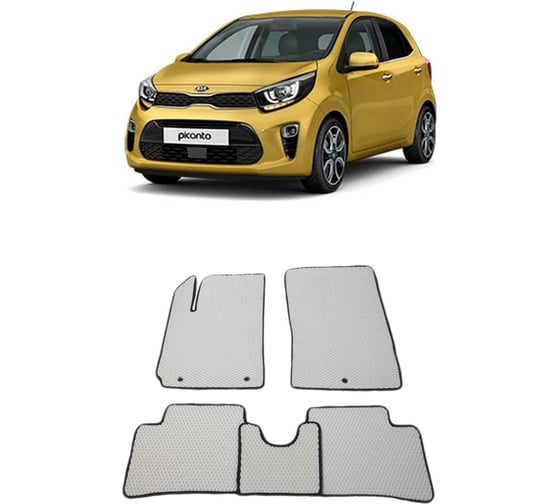 Ковры в салон автомобиля Eva Smart kia picanto iii 2017 - эва сота чёрные c коричневой окантовкой 2525-B5A6-S 1