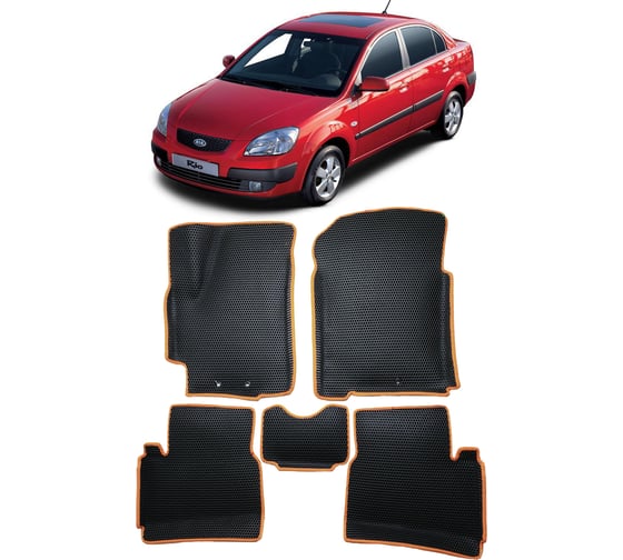 Ковры в салон автомобиля Eva Smart kia rio ii вариант макси 3d 2005 - 2011 эва сота бежевые c синей окантовкой 3399-A1B2-S 1