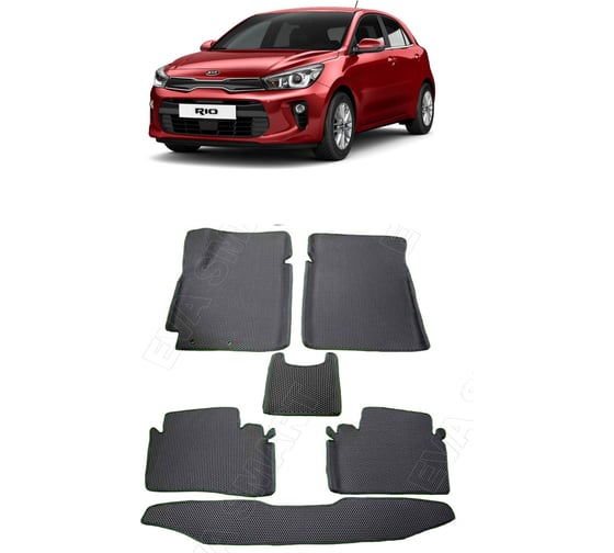 Ковры в салон автомобиля Eva Smart kia rio iv вариант макси 3d 2017 - эва сота коричневые c красной окантовкой 2891-A6A7-S 1