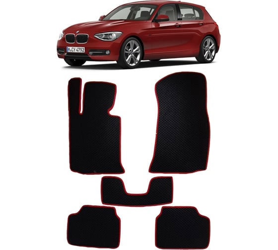Ковры в салон автомобиля Eva Smart bmw 1 (f20) 2011 - 2019 эва сота чёрные c серой окантовкой 1035-B5B1-S 1