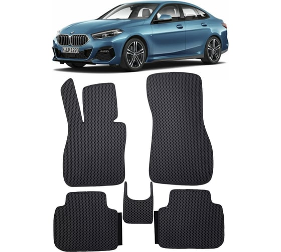 Ковры в салон автомобиля Eva Smart bmw 2 (f44) 2019 - эва сота чёрные c синей окантовкой 3310-B5B2-S 1