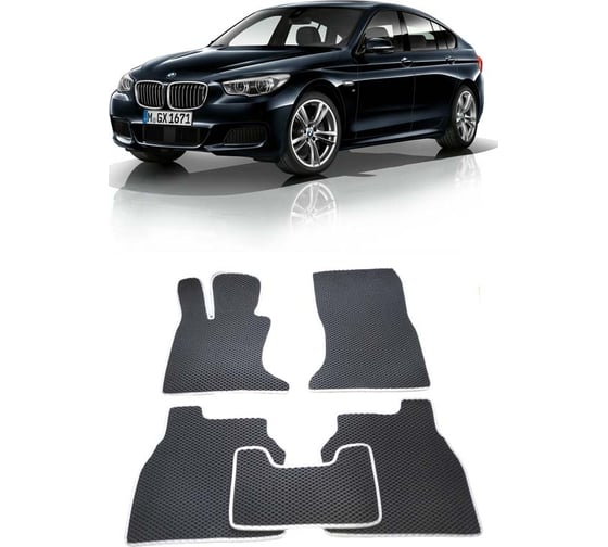 Ковры в салон автомобиля Eva Smart bmw 5 (f07) gt 2009 - 2017 эва сота чёрные c коричневой окантовкой 1057-B5A6-S 1