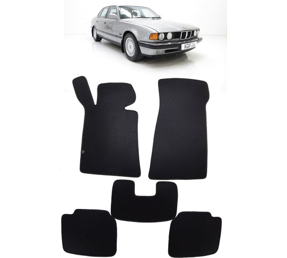 Ковры в салон автомобиля Eva Smart bmw 7 (е32) 1986 - 1994 эва сота чёрные c коричневой окантовкой 1064-B5A6-S