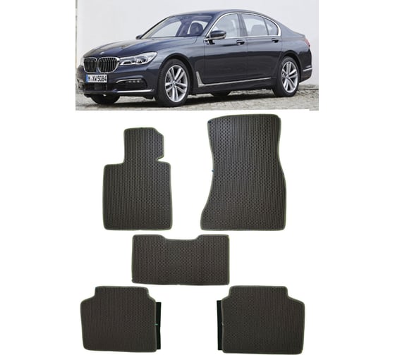 Ковры в салон автомобиля Eva Smart bmw 7 (g12) 2015 - эва сота чёрные c синей окантовкой 3617-B5B2-S
