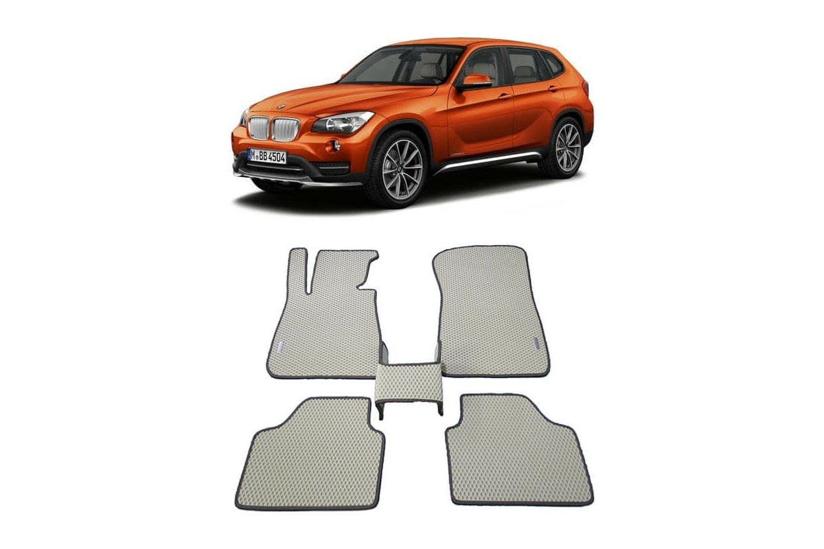 Ковры в салон автомобиля Eva Smart bmw х1 (е84) 2009 - 2015 эва сота чёрные  c коричневой окантовкой 1072-B5A6-S - заказать в интернет-магазине: цена,  описание, отзывы.