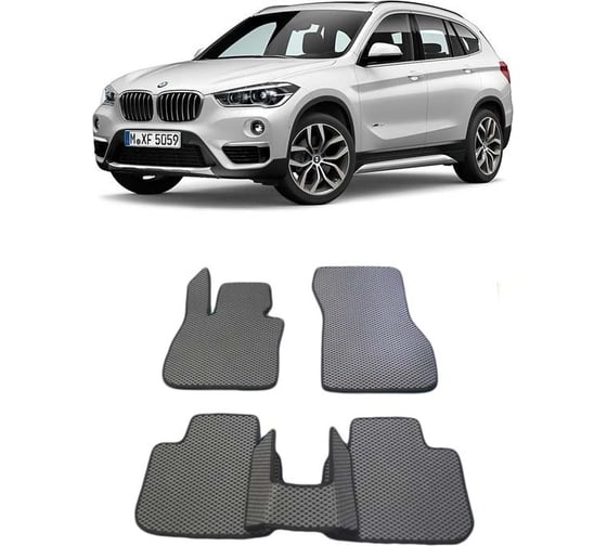 Ковры в салон автомобиля Eva Smart bmw х1 (f48) 2015 - эва сота чёрные c синей окантовкой 2371-B5B2-S 1