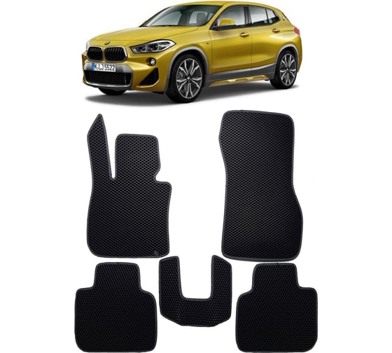Ковры в салон автомобиля Eva Smart bmw х2 i 2017 - эва сота чёрные c синей окантовкой 2764-B5B2-S 1