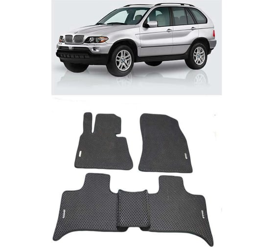 Ковры в салон автомобиля Eva Smart bmw х5 (e53) 2000 - 2007 эва сота серые c коричневой окантовкой 1079-B1A6-S