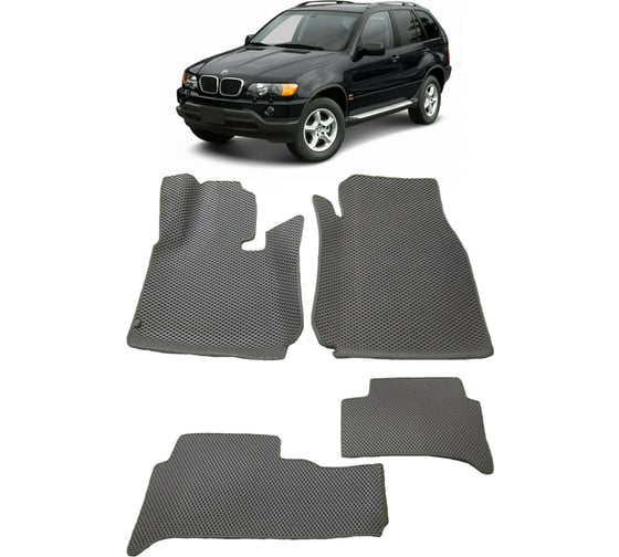 Ковры в салон автомобиля Eva Smart bmw х5 (e53) вариант макси 3d 2000 - 2007 эва сота чёрные c синей окантовкой 2770-B5B2-S 1