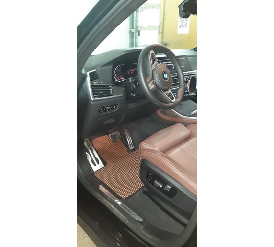 Ковры в салон автомобиля Eva Smart bmw x7 (g07) 5мест 2018 - эва сота коричневые c синей окантовкой 3238-A6B2-S