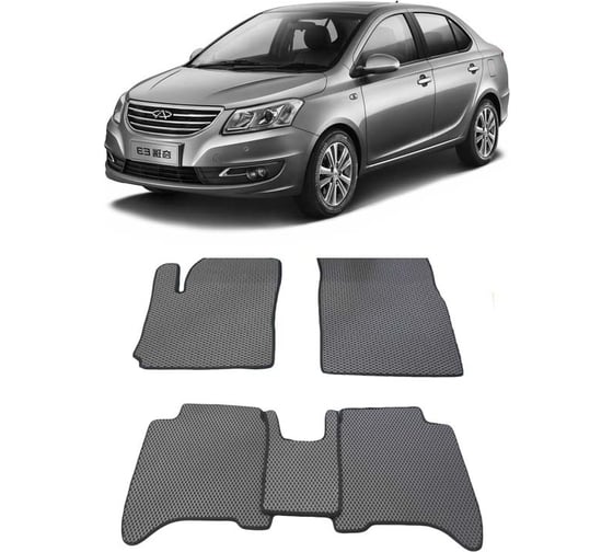 Ковры в салон автомобиля Eva Smart chery bonus 3 (е3, a19) 2014 - эва сота серые c синей окантовкой 2089-B1B2-S