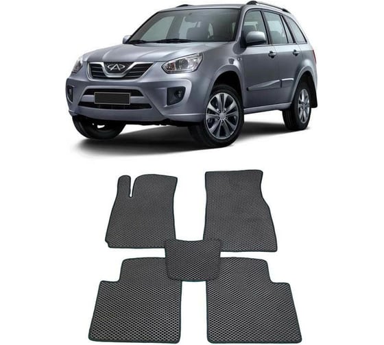 Ковры в салон автомобиля Eva Smart chery tiggo (t11) 2005 - 2013 эва сота серые c синей окантовкой 1103-B1B2-S 1