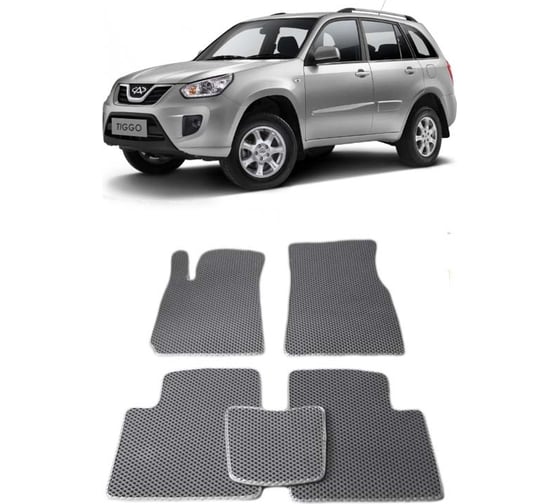 Ковры в салон автомобиля Eva Smart chery tiggo (t11) fl рестайлинг 2011 - 2015 эва сота бежевые c синей окантовкой 2179-A1B2-S